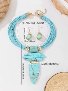 1 Set de collar geométrico asimétrico exagerado de múltiples capas, conjunto de joyas de estilo bohemio de múltiples capas de moda para que las mujeres usen en vacaciones en la playa - Multicolor - Ver 2