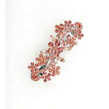 Coral Rhinestone Crystal Floral Hair Barrette Clip - Coral - View 6