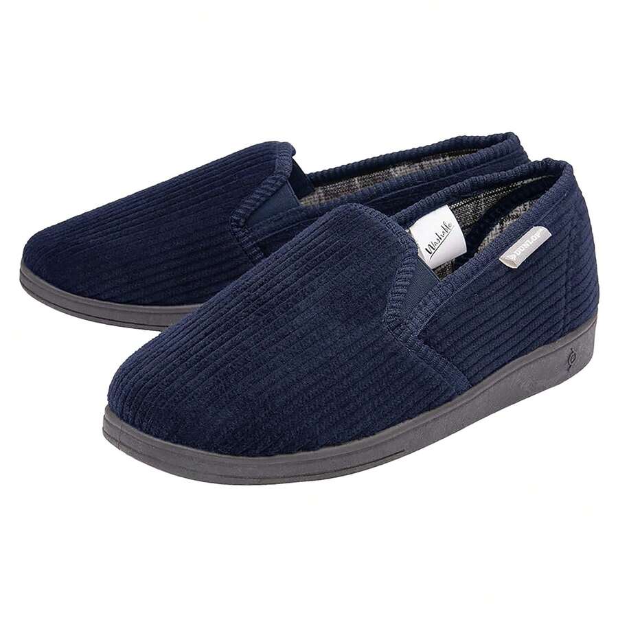 Dunlop - Mens Comfy Memory Foam Slippers With Hard Traction Rubber Sole - Navy - View 1