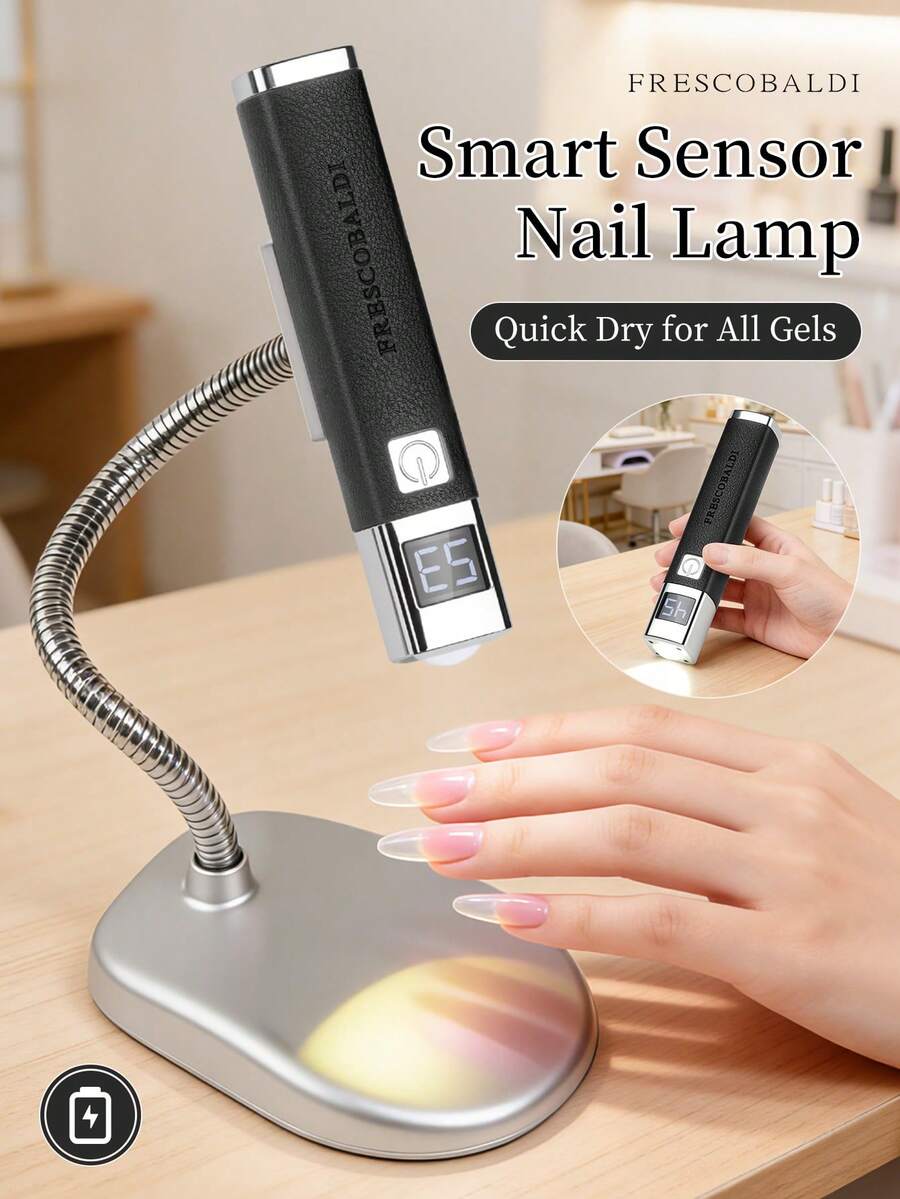 1个黑色迷你可充电UV LED美甲灯，适用于凝胶美甲，快速干燥美甲固化灯UV LED凝胶指甲油烘干机美甲工具可充电美甲沙龙设备