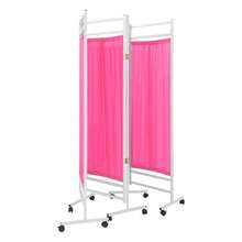Pink 4-Panel Foldable Medical Room Divider With Double-Layer Nylon Curtains, 10 Locking Wheels, Portable Privacy Screen 200*180cm - Default - View 7