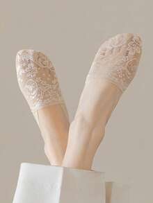 1/5/10 Pairs Women Lace Floral Boat Socks, Breathable Invisible Low Cut Casual Socks, Spring/Summer - Multicolor - View 5