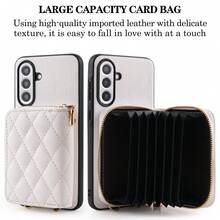 1pc Elegant Luxury Zipper Card Holder Crossbody Wallet Phone Case Compatible With Samsung Galaxy S25 Edge S24 S23 S22 S21 S20 FE Note 20 Ultra A17 A16 A15 A07 A52 A53 A54 A25 5G, Rhombus PU Leather Card Holder Wallet Case Compatible With Google Pixel 10 9 Pro XL 8 7 6 9a 8a, Multi-Functional Protective Case Compatible With Xiaomi Redmi Note 15 Pro 14 13 4G Poco C75 - White - View 3