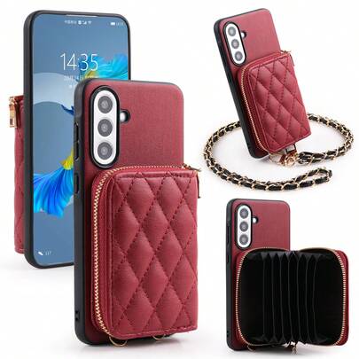 1pc Elegant Luxury Zipper Card Holder Crossbody Wallet Phone Case Compatible With Samsung Galaxy S25 Edge S24 S23 S22 S21 S20 FE Note 20 Ultra A17 A16 A15 A07 A52 A53 A54 A25 5G, Rhombus PU Leather Card Holder Wallet Case For Google Pixel 10 9 Pro XL 8 7 6 9a 8a, Multi-Functional Protective Cover For Xiaomi Redmi Note 15 Pro 14 13 4G Poco C75