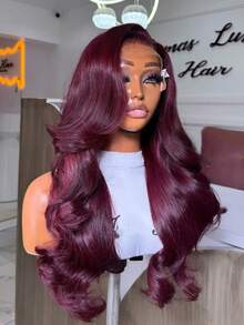 200% 99J Burgundy Body Wave Human Hair Wigs 13x4 HD Transparent Lace Frontal Human Hair Wig 34 Inch Brazilian Pre Plucked With Baby Hair Wine Red 99J Colored Water Wave Lace Front Wig For Women - S99J - 查看 5