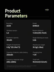 Acer 宏碁 OHR618 原装无线蓝牙耳机，具备主动降噪 (ANC)、高清通话、杜比环绕声、超长续航、低延迟等功能，适用于运动、手机、平板电脑和笔记本电脑。 - 均碼 - 查看 13