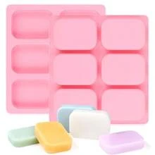 Soap Molds 2 Packs Rounded Recle Silicone Soap Molds For Soap Making 6 Cavity Mold For Bath Bombs Homemade Craft Soap Cake Chocolate Ice Cube-Pink - 粉紅色圓角矩形 2 件裝 - 查看 1