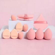 12PCS Makeup Sponge Set,  Sponge For Foundation Blending With 3PCS Mini Makeup Sponges & 3PCS Triangle Powder Puff, Soft Make Up Sponges For Face Cosmetic Applicator For Powder Liquid - 粉色 - 查看 1
