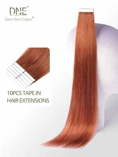 DNE HAIR 10pcs Tape In Hair Extensions 100% Human Hair #113 Auburn Brown Straight Style In 14-22 Inch Lengths Extensions Silky Seamless Invisible Top Quality Thick Ends Healthy Human Hair Extensions For Thin Hair And Salon Use And For All Women/Girls Daily Use