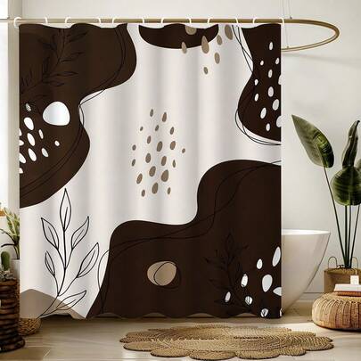 Boho Style Shower Curtain, Geometric Line Pattern, Machine Washable, Bathroom Decor