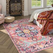 Bohemian Floral Medallion Area Rug - 4x6 Hot Pink Entryway Rug Soft Laundry Room Mat, Non-Slip Machine Washable Nursery Accent Carpet For Dorm Department Kitchen Office, Fuchsia/Multi - Fuchsia/Multi - View 3
