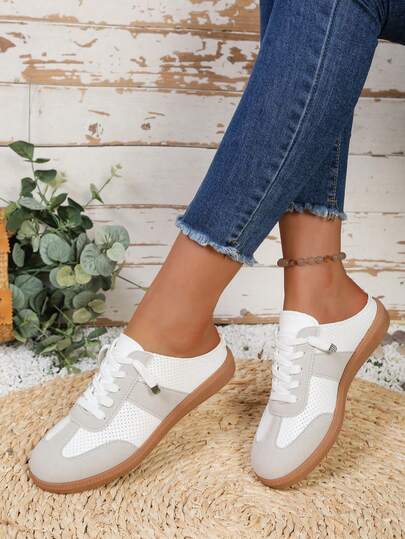 拼接系带休闲鞋，透气软底，舒适妈妈鞋，适合通勤和居家穿着