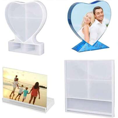 2pcs Resin Photo Frame Molds, Large Silicone Picture Frames Resin Molds Heart Shape Silicone Epoxy Molds For DIY Photo Silicone Tool Home Table Decor, Home Table Decor, Handmade Gifts