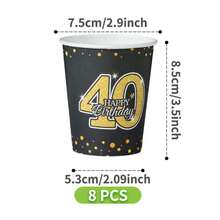 40th Birthday Gold Polka Dot Disposable Plates, Napkins, Cups - One Time Use Party Supplies Set, Serves 8 Guests, Suitable For Birthday, Wedding, Theme Party, Family Picnic - Multicolor - View 6