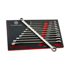 12Pc Extra-Long Double Ring Ratchet Spanner Set - Britool Hallmark - Chrome-plated 6-piece ratchet plastic set (movable head) (8-17) - View 1