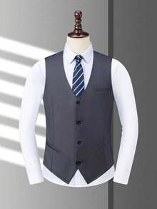 Áo vest nam màu xám, dáng ôm, cài một hàng khuy, thích hợp cho công sở, dự tiệc cưới. - Xám - Xem 5