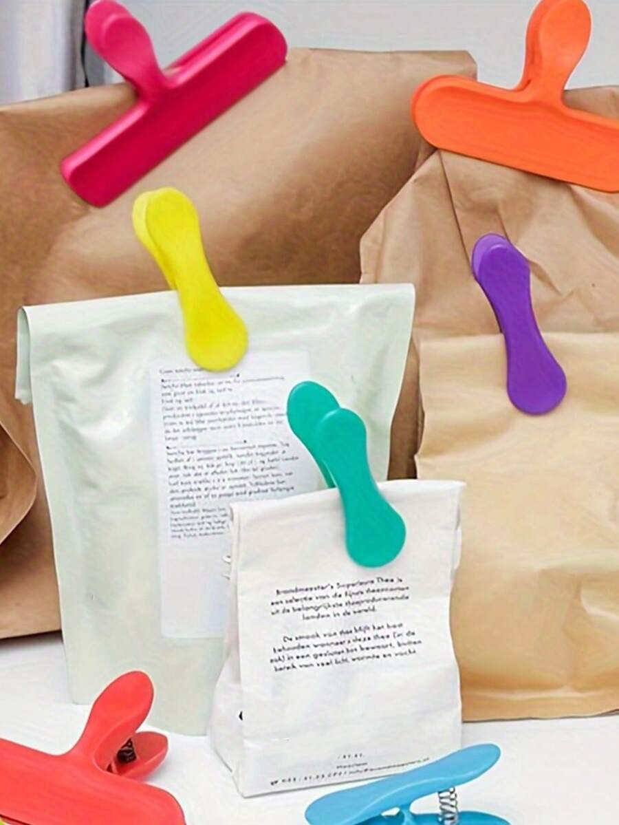 8 piezas Clip de colores de macarrón para sellar alimentos, pinzas de ropa, clip de almacenamiento de alimentos resistente, clip reutilizable para bolsas de aperitivos, clip multiusos portátil para sellar alimentos, clip para bolsas de plástico, clip de dibujos animados con asa, a prueba de humedad y polvo, para bolsas de pan, bolsas de aperitivos, bolsas de alimentos, bolsas de plástico, té, leche en polvo, ayudante de almacenamiento, adecuado para el hogar - Multicolor - Ver 1