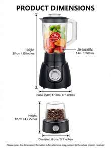 SOKANY SK-185 Multi-Function Blender, 2-In-1, 1.6L Capacity, Combines Food Processor, Coffee/Spice Grinder And Smoothie Blender - Black - View 7