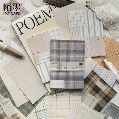 กระดาษ Momo Plaid Texture, Plaid Market Series, กระดาษตกแต่งพื้นหลัง DIY คอลลาจย้อนยุคน้ำหนักเบาสำหรับสมุดภาพ