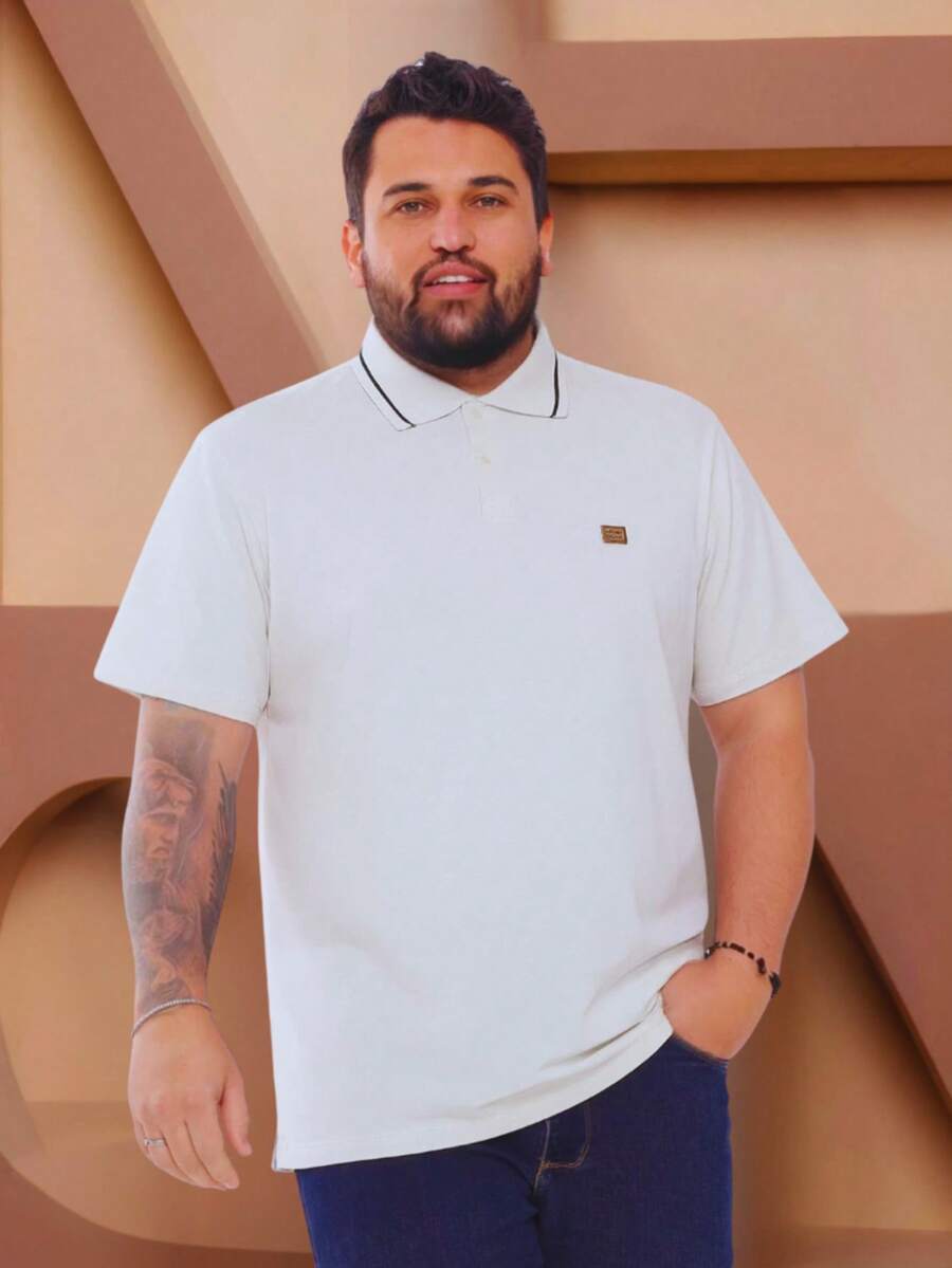 High-Quality 100% Cotton Polo Shirt, Basic Men's T-Shirt, Plus Size Model, All Year Round, Polo Shirt, Plus Size. - trắng - Xem 1