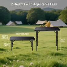 Anbte Mesa de camping plegable, mesa portátil de 36 x 24 pulgadas, altura ajustable máxima 28 pulgadas, con red de almacenamiento, mesa plegable de aleación de aluminio, ligera, asa portátil para viajes, exteriores, patio trasero (negro) - 1 - Ver 2
