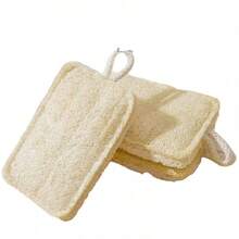 2 piezas Esponja de luffa de pulpa de madera natural, fuerte, descontaminante, fácil de limpiar, esponja de algodón de pulpa de madera para lavar platos - Embalaje reversible (esponja vegetal + algodón de pulpa de madera) en bolsas OPP - Ver 7