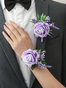 1件/2件/6件裝 人造薰衣草紫色高級男士胸花，適用於新郎、伴郎、婚禮、返校日、舞會、西裝配件、情人節及其他場合 - 淡紫色 - 查看 13