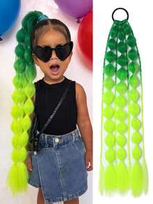 Kid's Yaki Straight Bubble Ponytail Extensions - 1pc, 24" Lightweight, Ombre Synthetic Ponytails For Rave, Festival, All Ages - Multicolor - View 12