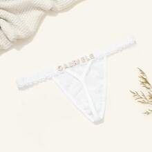 Customized Name Crystal Letter Thong Panties, Sexy Lingerie, Personalized Rhinestone Underwear, Bridal Gift, Women's Intimate Apparel, Pajama Set, Couple-Matching - White - View 4