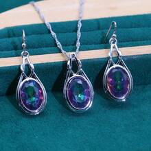 Elegant Vintage Rainbow Zirconia Necklace And Earrings Set - Ideal For Valentine's Day, Weddings And Gifts - Colorful - View 8