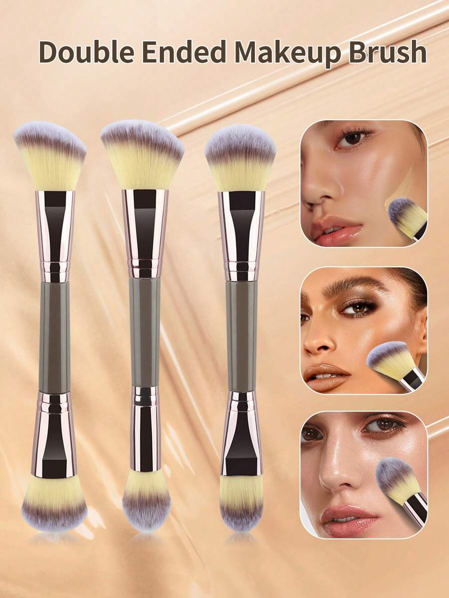 3 套双头多功能化妆刷，包括修容刷、双头木柄刷、高光刷、腮红刷、轮廓修复刷、粉底刷、散粉刷，是一款集化妆刷、美容工具于一体的套装，适用于混合液体、粉末和膏状产品。 - 彩色 - 查看 1