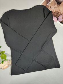 多功能长袖修身透气休闲圆领紧身运动黑色打底T恤，欧美风格 - 黑色 - 查看 8