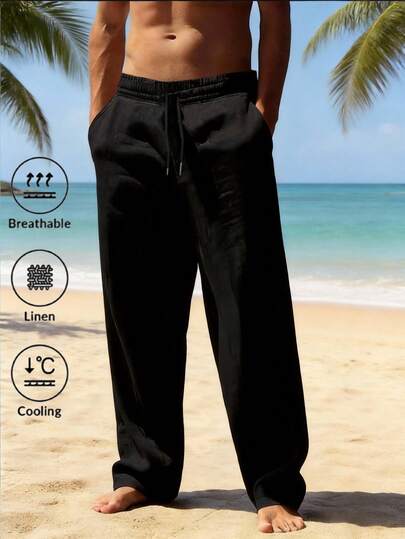 Pantalones de lino casuales para hombre, pantalones ligeros y de moda para deportes al aire libre en verano