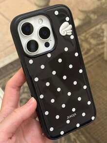 可爱天使翅膀波点软壳手机壳，兼容 17 Pro Max、17 Pro、17、16 Pro Max、16 Pro、16、15 Pro Max、15 Pro、15、14 Pro Max、14、13、12 Pro Max、11，白色简约 Y2K 女孩风格 - 黑色波點翅膀 - 查看 3