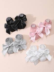 4 đôi tất cotton chống trơn trượt dễ thương cho bé gái, kiểu công chúa, có nơ trang trí, phù hợp mọi mùa. - Nhiều màu - Xem 4