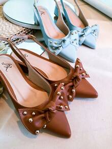 Slingback Open-Toe Pump With A Heel Below 3cm. - Caramel-bow - View 2