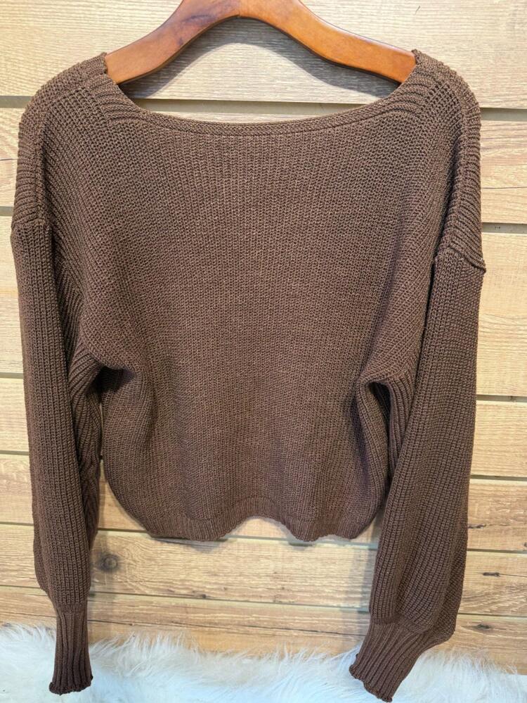 Button casual simples espelho cardigã moda - Café - Visão 2