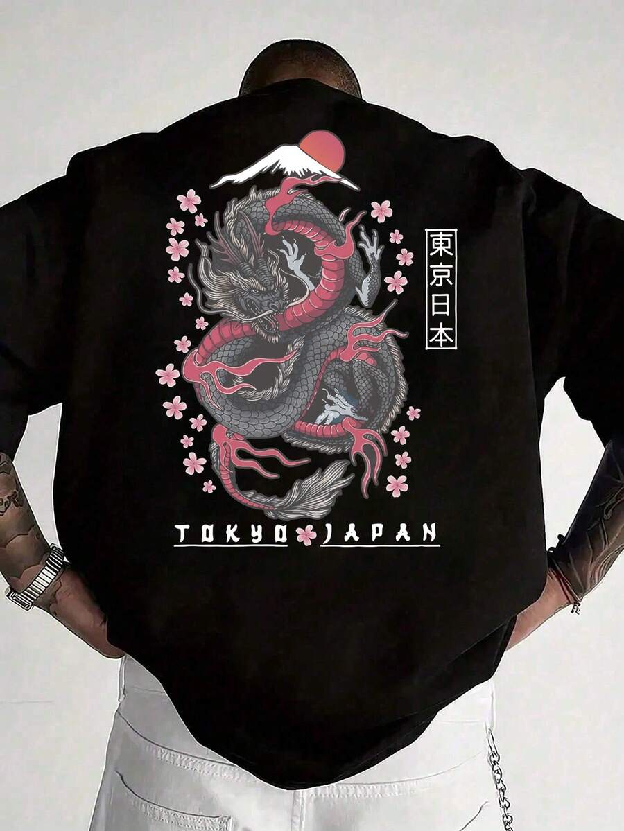 Áo thun nam tay ngắn dáng rộng in họa tiết thời trang, thiết kế tinh tế, không thể thiếu cho mùa hè, dễ phối đồ và thể hiện phong cách của bạn - màu đen - Xem 1