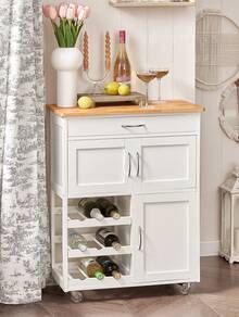 SoBuy FKW45-HG, Kitchen Storage Trolley Serving Trolley Kitchen Storage Cabinet With Stainless Steel Worktop - White - View 3