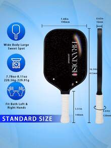 16毫米厚匹克球拍，PP蜂窝芯结构，匹克球运动器材 - 黑色 - 查看 4