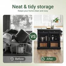 SoBuy FKW71 Kitchen Island With 4 Hidden Wheels, Kitchen Trolley With Extendable Worktop, Kitchen Cabinet, Serving Trolley, Wood, WDH Approx.: 115x92x46-71cm - Black - View 6