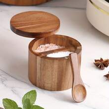 1pc Rosewood Salt Cellar, Wooden Spice Jar, Kitchen Seasoning Storage Container - Multicolor - View 3