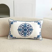 1件新款中式3D刺绣抱枕套，蓝白瓷器图案，东方装饰抱枕套，雪尼尔面料，天鹅绒滚边，适用于客厅、卧室、茶室等东方美学装饰，不含枕芯 - 白色 - 查看 14