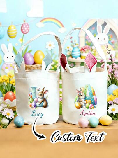 Individualisierbare Ostergeschenktüten, personalisierbare Hasen-Aufbewahrungstasche, Oster-Party-Tragetaschen, individualisierbar mit Ihrem Namen, Buchstaben A-Z, Osterhasen-Körbe, Ostergeschenktüten, geeignet für Oster-Partys und -Feste, perfekte Ostergeschenke für Familie und Freunde, Oster-Feiertagsartikel, Party-Zubehör, Taschen für modebewusste Damen