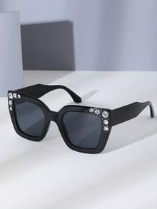 1 Pair Women's Fashion Glasses With Black Thick Frame & Rhinestones, Suitable For Daily Wear - Multicolor - View 7