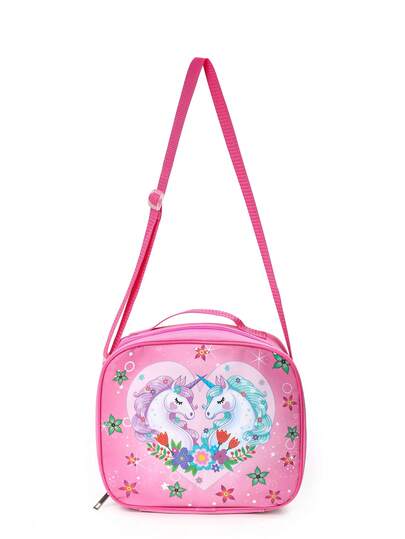 儿童可爱图案午餐包，保鲜防漏，可重复使用，适合上学、野餐和旅行，配有可调节肩带