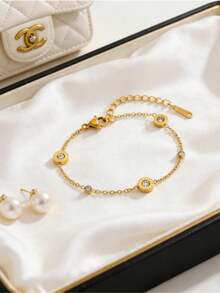 1件复古奢华男女通用罗马数字圆盘手链，细链几何圆形手链，优质电镀，防褪色，简约优雅，适合度假、音乐节、旅行、珠宝佩戴，多功能礼品，节日配饰，时尚度假配饰 - 金黃色 - 查看 6