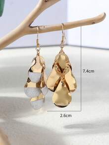 1对闪亮流苏吊坠耳环，金属圆盘轻盈奢华耳环，女士款 - 金色 - 查看 3