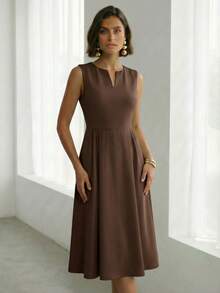 A&DD MODA, REF:Y536 - Women's Dress, Ties On Both Sides, Open Design, Easy To Wear, Elegant Skirt, Suitable For Important Festivals - 巧克力棕 - 查看 5