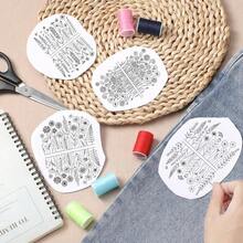 4 piezas Juego de patrones de bordado floral, papel estabilizador autoadhesivo y soluble en agua con hilo de bordado y aguja, adecuado para manualidades DIY - A - Ver 1